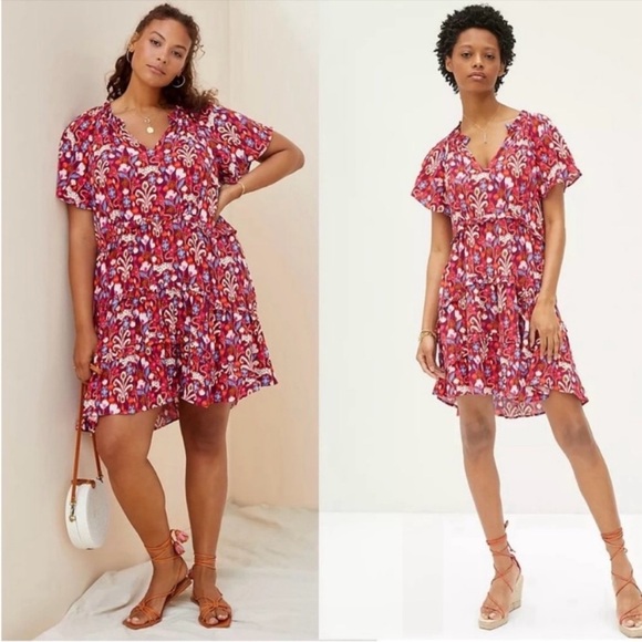 By Anthropologie Robin Tiered Mini Dress Women’s Size Medium in Raspberry Pink - Picture 6 of 10